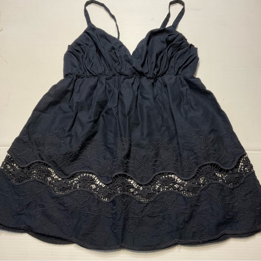 Banana Republic Navy Blue Eyelet Embroidery Tank Top Baby Doll Cotton Sz S